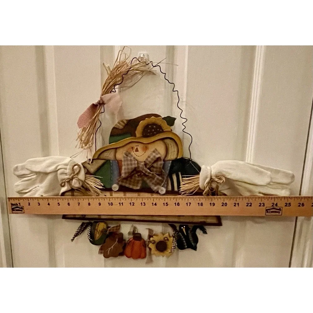 Vtg Hand Painted Wood Door Sign Scarecrow Welcome Fall Halloween Autumn Decor